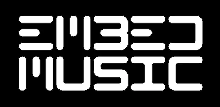 EMBEDMUSIC LOGO thin WHITE:BLACK 350x design Marco Alessi